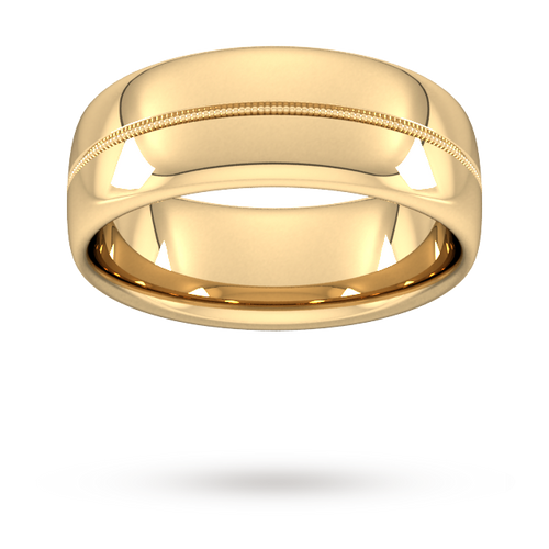 8mm D Shape Standard Milgrain Centre Wedding Ring in 18 Carat Yellow Gold