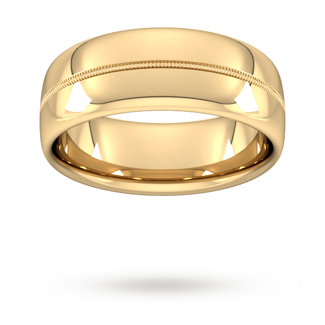 8mm D Shape Standard Milgrain Centre Wedding Ring in 18 Carat Yellow Gold