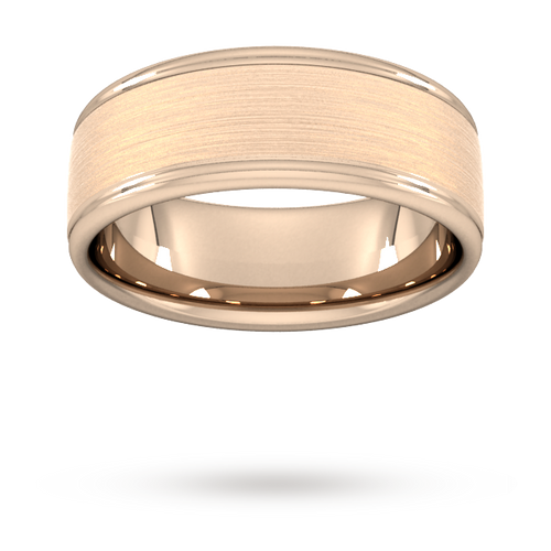 8mm Flat Court Heavy Matt Centre With Grooves Wedding Ring In 9 Carat Rose Gold