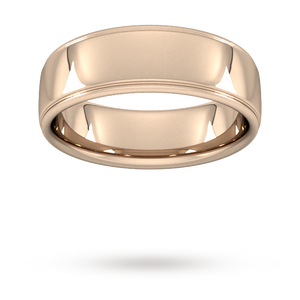 7mm D Shape Heavy polished finish with grooves Wedding Ring in 9 Carat Rose Gold