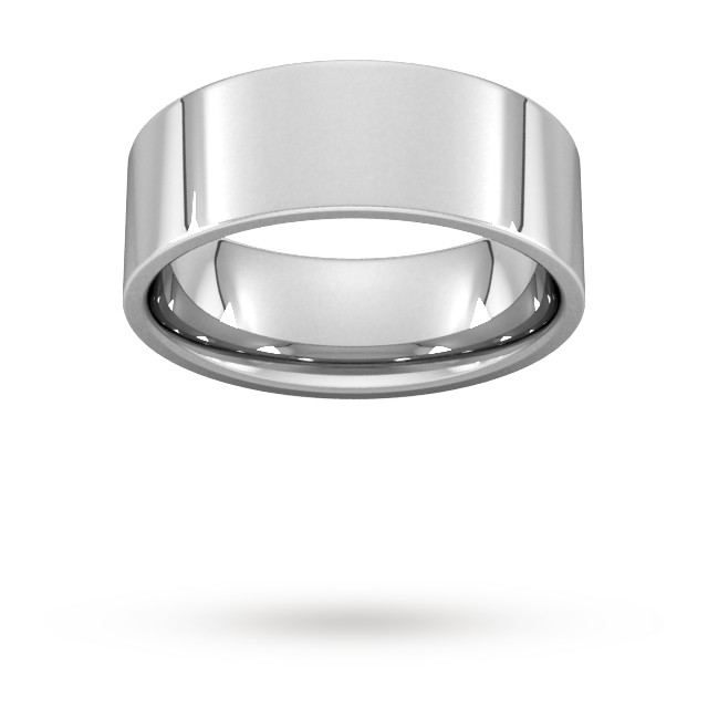 8mm Flat Court Heavy Wedding Ring in 9 Carat White Gold- Ring Size V