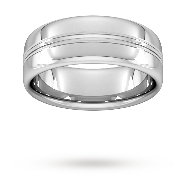 8mm Slight Court Heavy Grooved polished finish Wedding Ring in Platinum