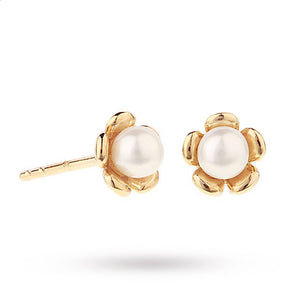 9ct Yellow Gold Pearl Flower Stud Earrings