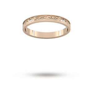 2.5mm Hand Engraved Wedding Ring in 18 Carat Rose Gold - Ring Size J