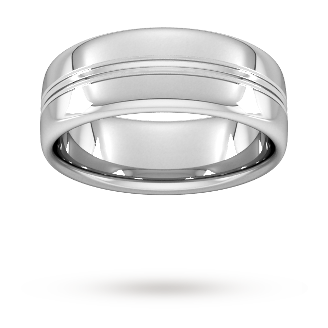8mm Slight Court Standard Grooved polished finish Wedding Ring in Platinum