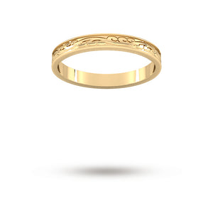 2.5mm Hand Engraved Wedding Ring in 9 Carat Yellow Gold