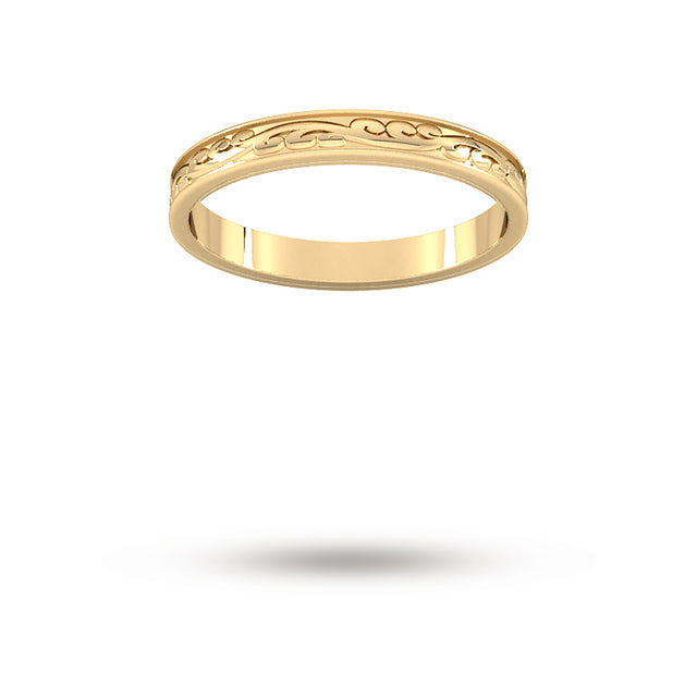 2.5mm Hand Engraved Wedding Ring in 9 Carat Yellow Gold