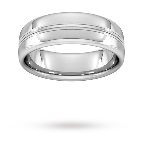 7mm Slight Court Heavy Grooved Polished Finish Wedding Ring In 950 Palladium