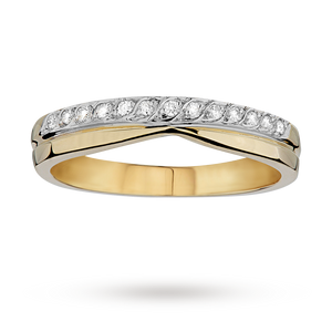 Ladies diamond set shaped 4mm wedding ring in 18 carat yellow gold - Ring Size L