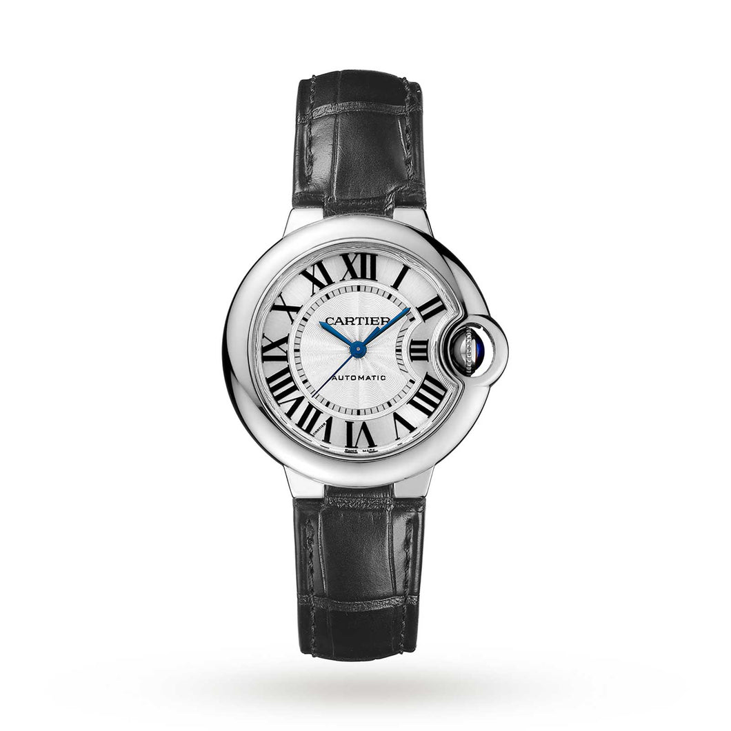 Ballon Bleu de Cartier watch, 33 mm, steel, leather