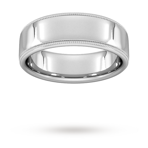 7mm Flat Court Heavy Milgrain Edge Wedding Ring In Platinum