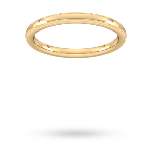 2mm Slight Court Heavy Milgrain Edge Wedding Ring In 9 Carat Yellow Gold