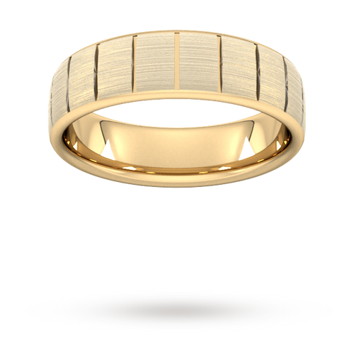 6mm Slight Court Heavy Vertical Lines Wedding Ring In 9 Carat Yellow Gold