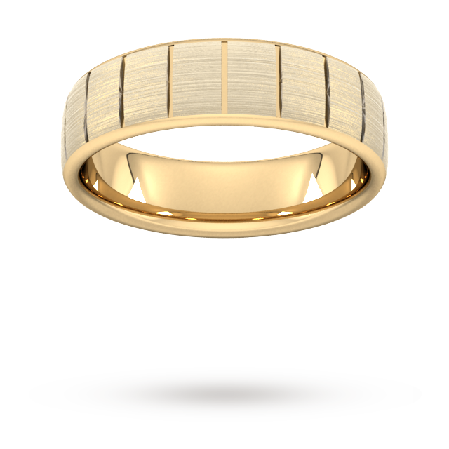 6mm Slight Court Heavy Vertical Lines Wedding Ring In 9 Carat Yellow Gold