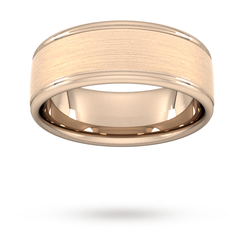 8mm D Shape Heavy matt centre with grooves Wedding Ring in 9 Carat Rose Gold