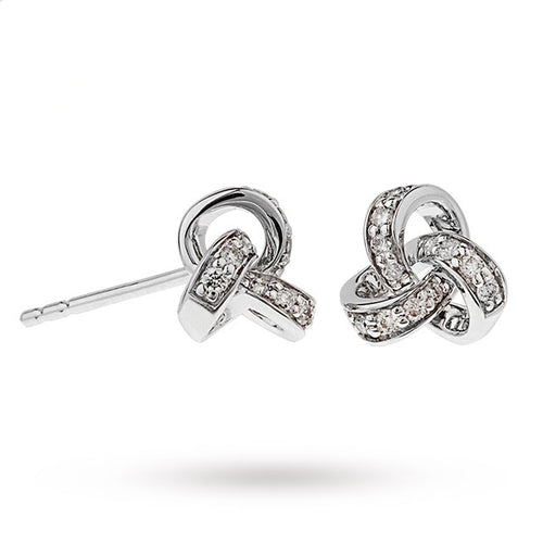 9ct White Gold 0.15ct Diamond Knot Stud Earrings