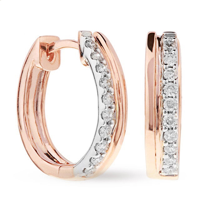 9ct Two Colour Gold 0.20ct Diamond Set Hoop Earrings