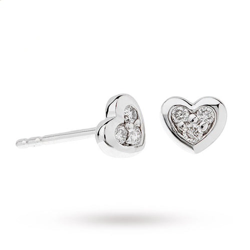 9ct White Gold Diamond Set Heart Stud Earrings