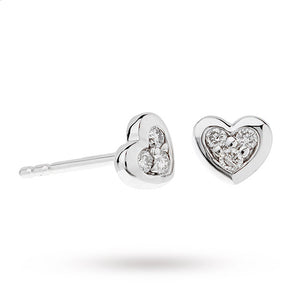 9ct White Gold Diamond Set Heart Stud Earrings