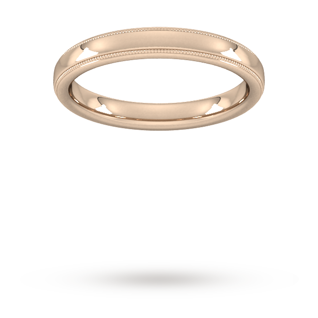 3mm Flat Court Heavy milgrain edge Wedding Ring in 18 Carat Rose Gold