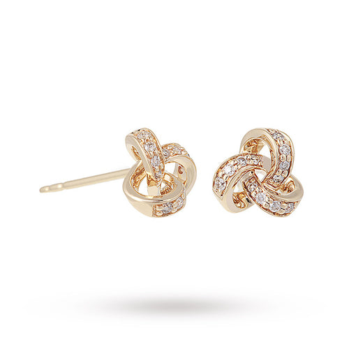 9ct Yellow Gold 0.15ct Diamond Knot Stud Earrings