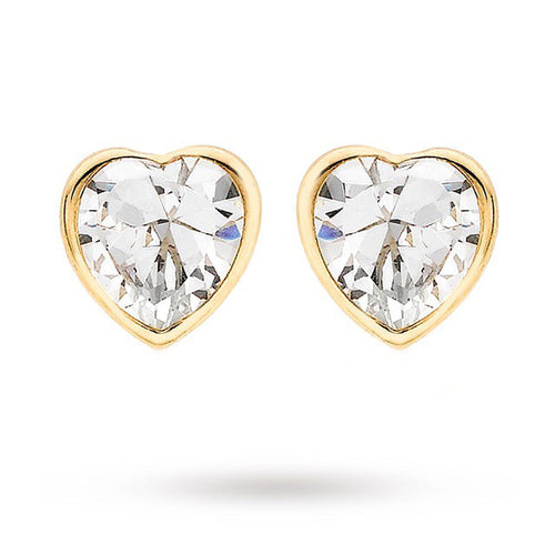 9 Carat Yellow Gold Cubic Zirconia Heart Stud Earrings