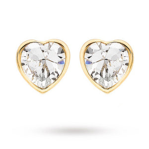 9 Carat Yellow Gold Cubic Zirconia Heart Stud Earrings