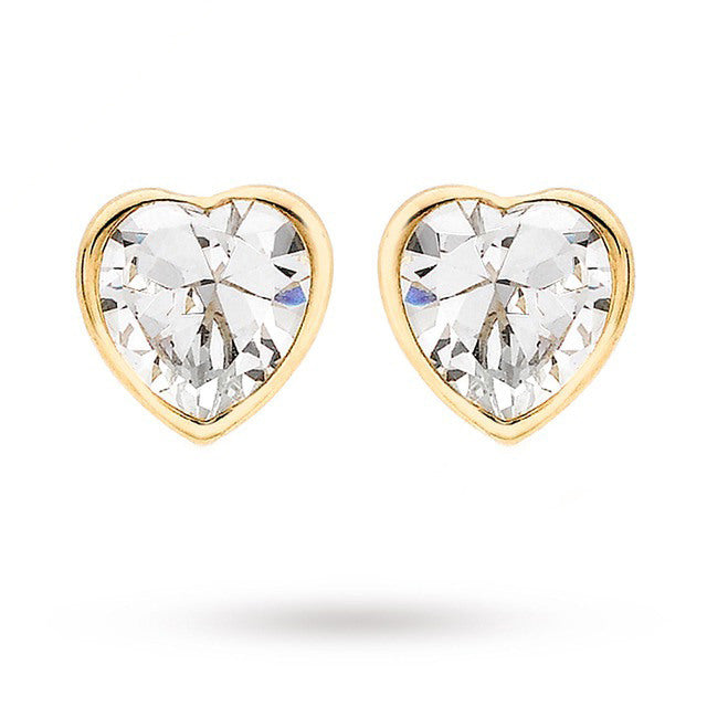 9 Carat Yellow Gold Cubic Zirconia Heart Stud Earrings