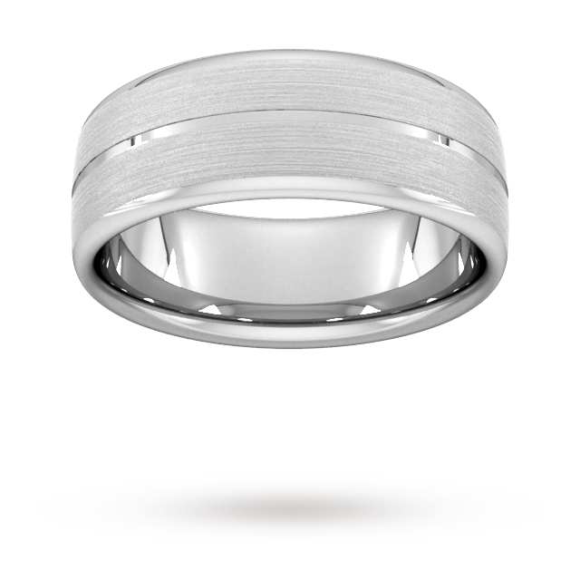 8mm Flat Court Heavy Centre Groove With Chamfered Edge Wedding Ring In Platinum