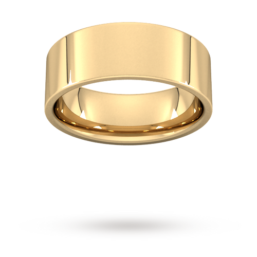 8mm Flat Court Heavy Wedding Ring in 18 Carat Yellow Gold- Ring Size T