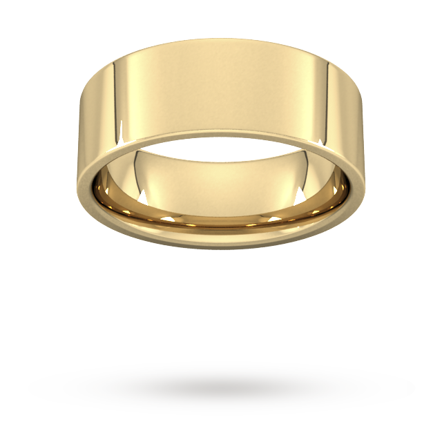 8mm Flat Court Heavy Wedding Ring in 18 Carat Yellow Gold- Ring Size T