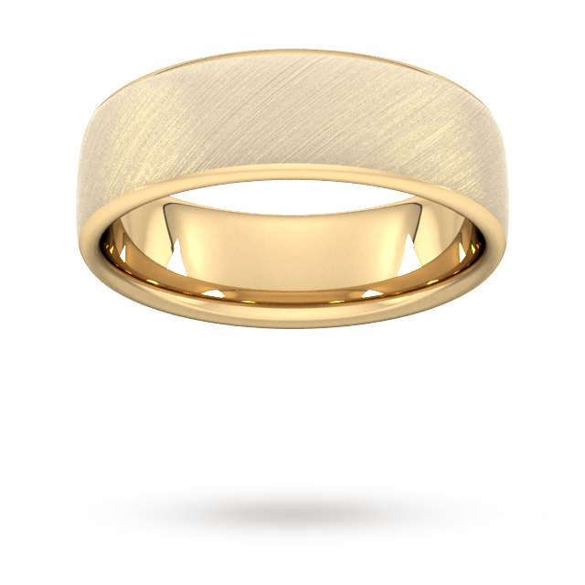 7mm Slight Court Heavy diagonal matt finish Wedding Ring in 18 Carat Yellow Gold