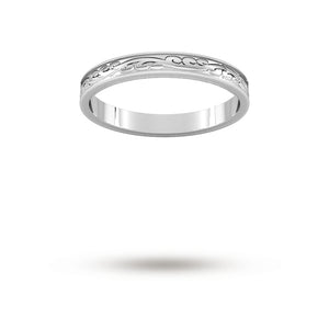 2.5mm Hand Engraved Wedding Ring in 9 Carat White Gold