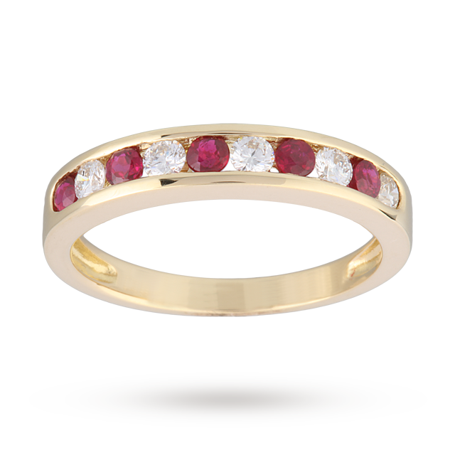 Brilliant Cut Ruby and Diamond Eternity Ring in 9 Carat Y ...